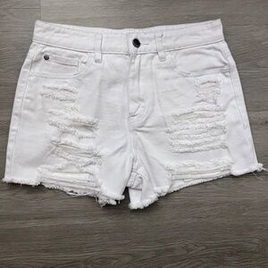 Nature Denim White High Rise Distressed Cut-Off Jeans Shorts Size Medium